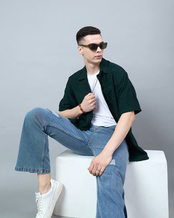 Chimpaaanzee Men Dark Green Oversized Shirt