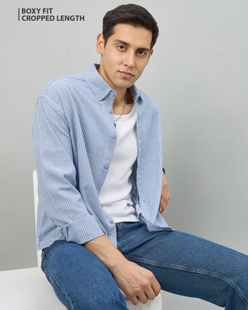 Chimpaaanzee Men Blue Boxy Fit Shirt