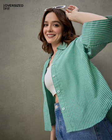Chimpaaanzee Women Green Oversized Shirt