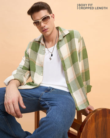Chimpaaanzee Men Green & Beige Boxy Fit Shirt