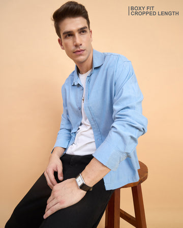 Chimpaaanzee Men Blue Boxy Fit Shirt