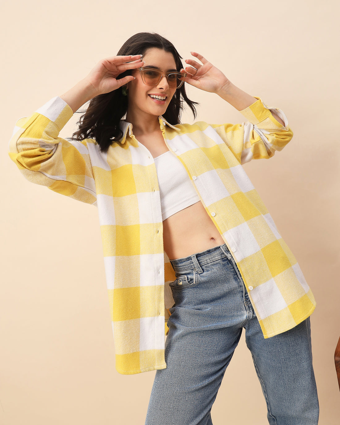 Chimpaaanzee Women Yellow & White Oversized Shirt - CHIMPAAANZEE