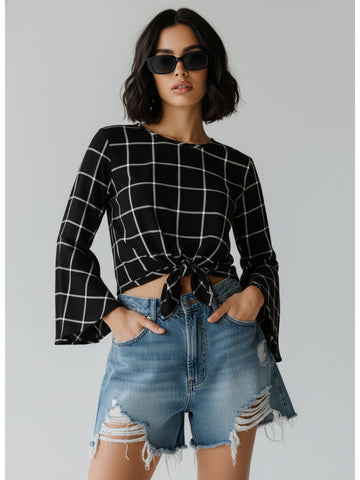 Chimpaaanzee Women Bell Sleeve Black Top