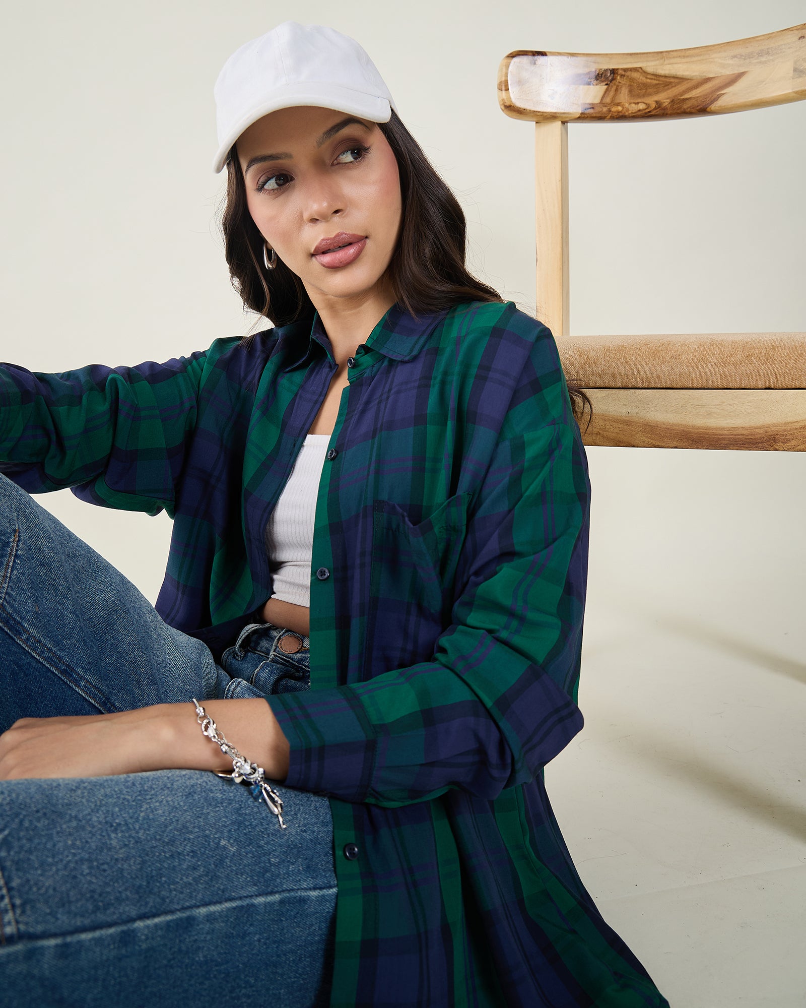 Chimpaaanzee Women Navy & Green Oversized Shirt