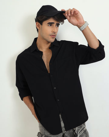 Chimpaaanzee Men Black Oversized Fit Shirt