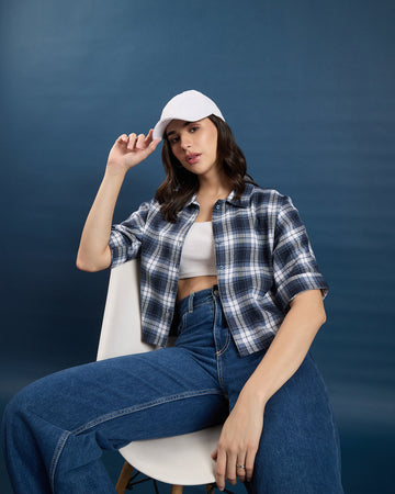Chimpaaanzee Women Navy Crop Shirt