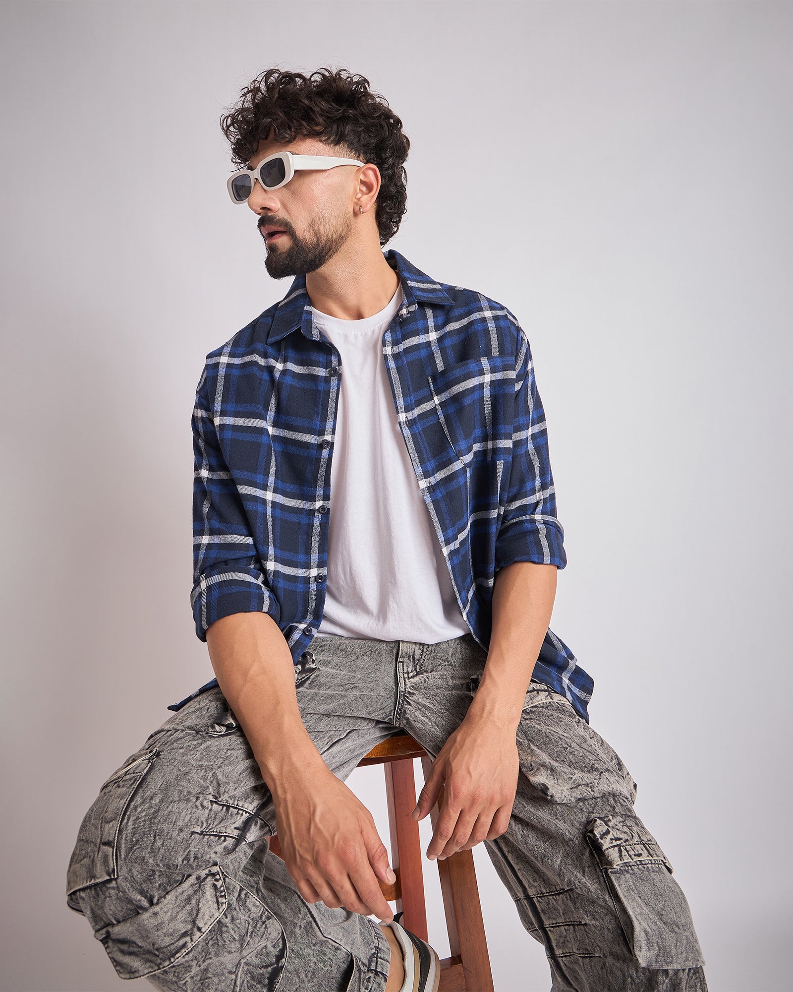 Chimpaaanzee Men Navy Oversized Fit Shirt