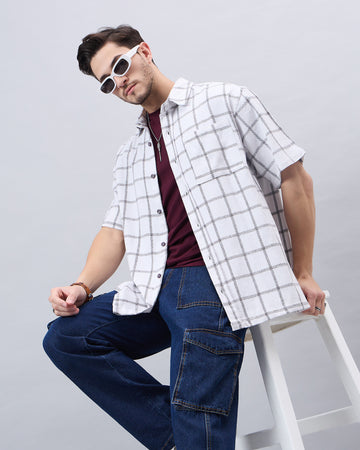 Chimpaaanzee Men White & Brown Oversized Shirt