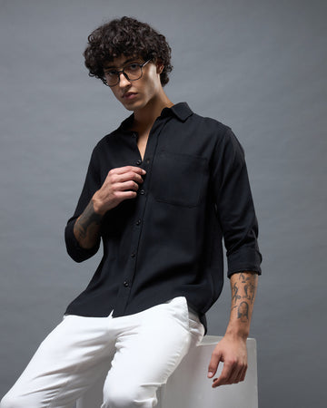 Chimpaaanzee Men Black Regular Fit Shirt