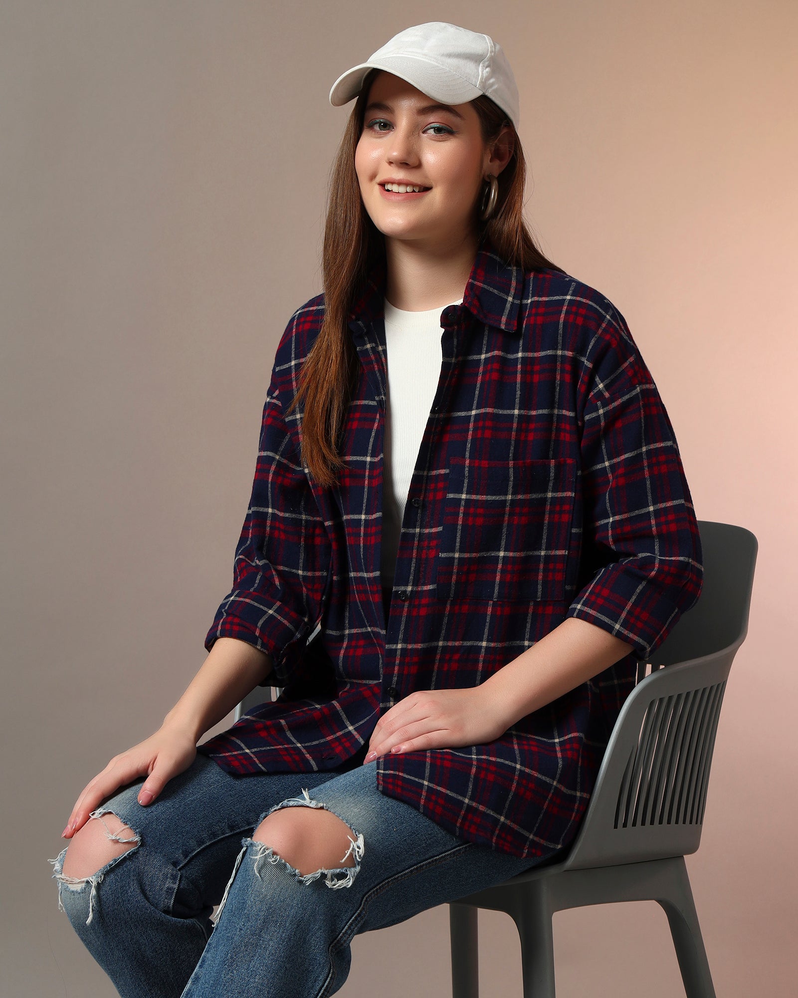 Chimpaaanzee Women Navy & Red Oversized Shirt
