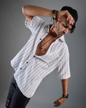 Chimpaaanzee Men White & Black Oversized Shirt