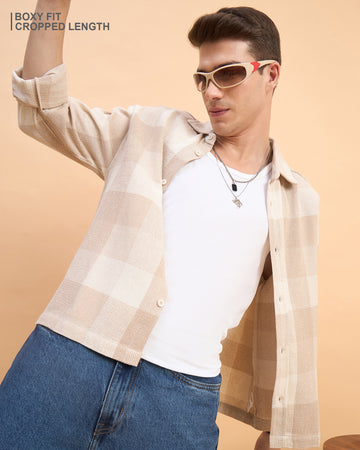 Chimpaaanzee Men Beige Boxy Fit Shirt