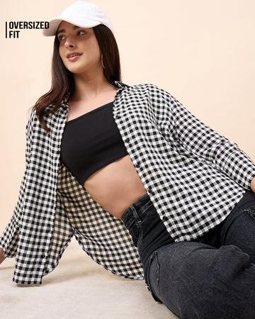 Chimpaaanzee Women Black & White Oversized Shirt