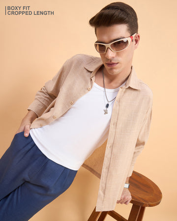 Chimpaaanzee Men Beige Boxy Fit Shirt