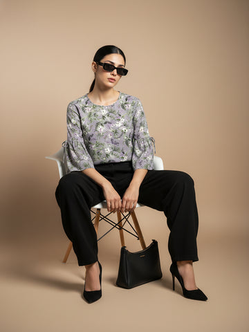 Chimpaaanzee Women Bell Sleeve Grey Top