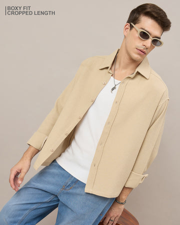 Chimpaaanzee Men Beige Boxy Fit Shirt