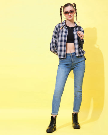 Chimpaaanzee Women Navy & Pink Loose Fit Shirt