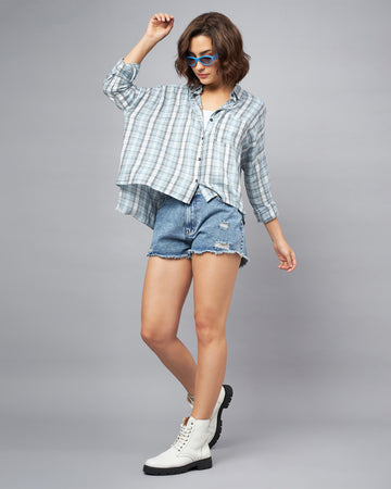 Chimpaaanzee Women Grey & Blue Oversized Shirt