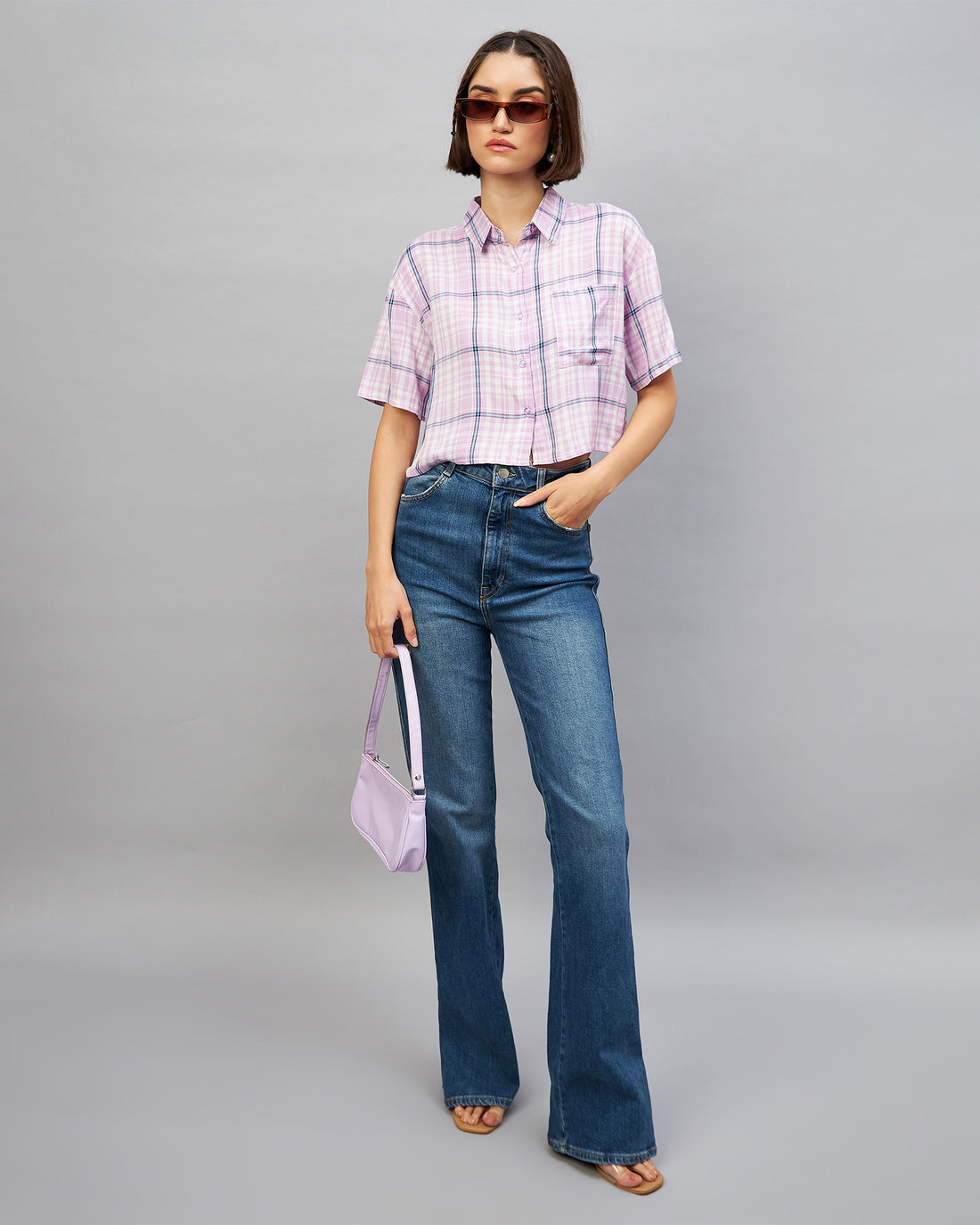 Chimpaaanzee Women Purple & Blue Cropped Shirt