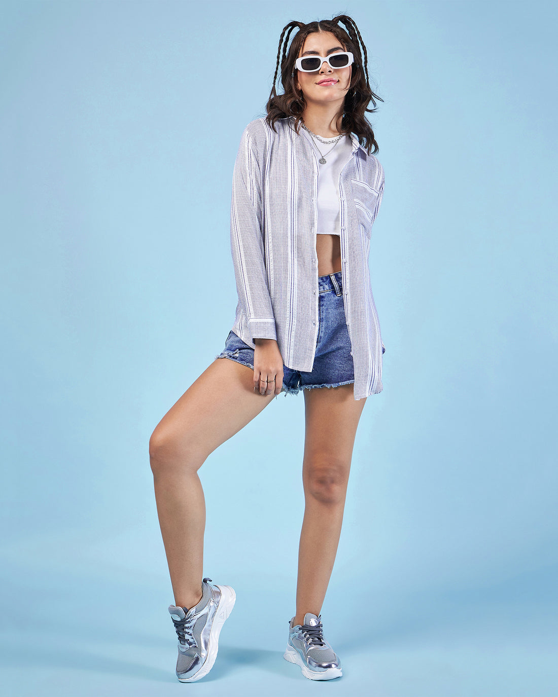 Chimpaaanzee Women Navy & White Oversized Shirt