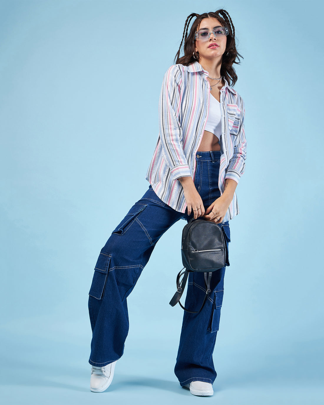 Chimpaaanzee Women Pink & Blue Oversized Shirt