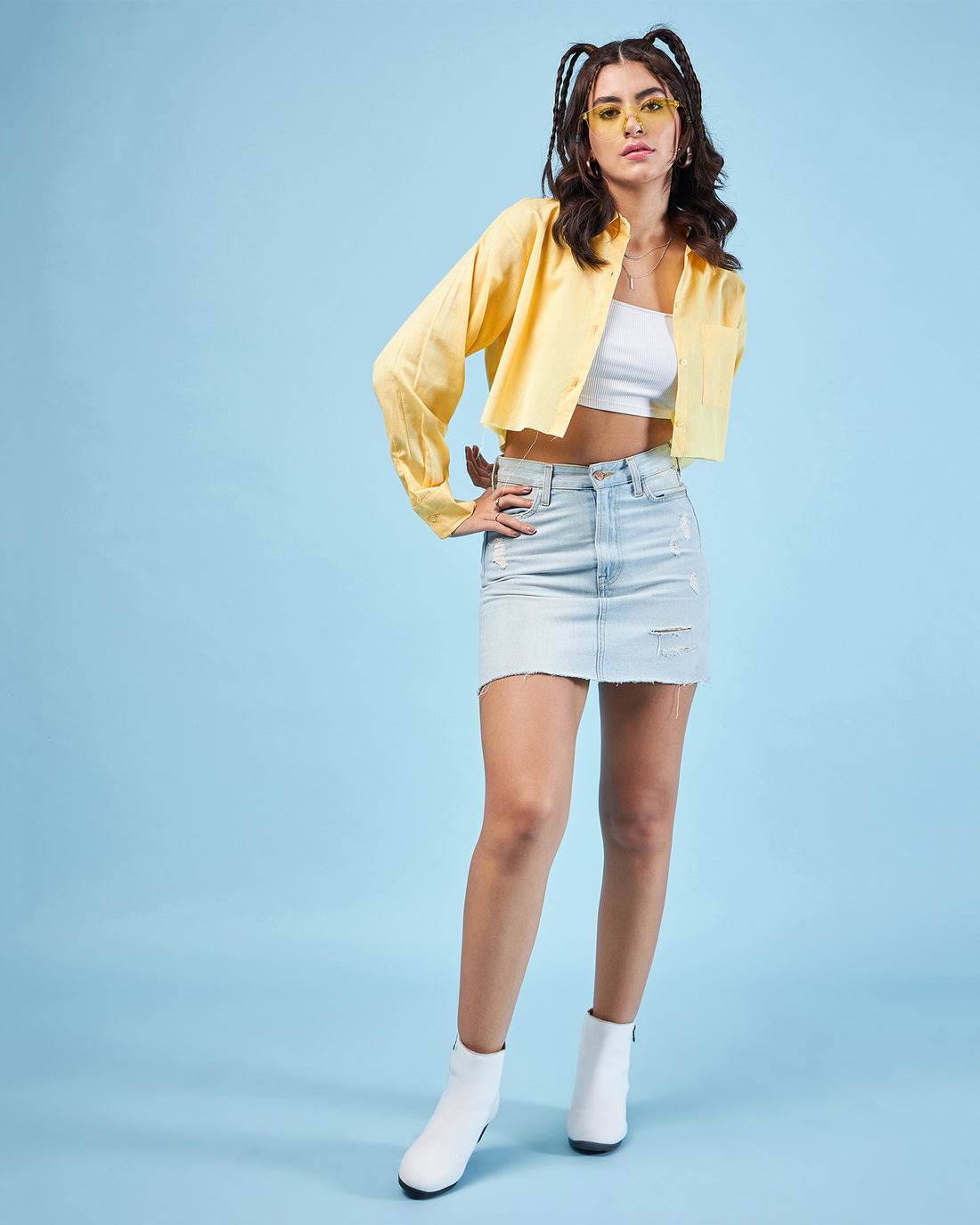 Chimpaaanzee Women Yellow Crop Oversized Shirt