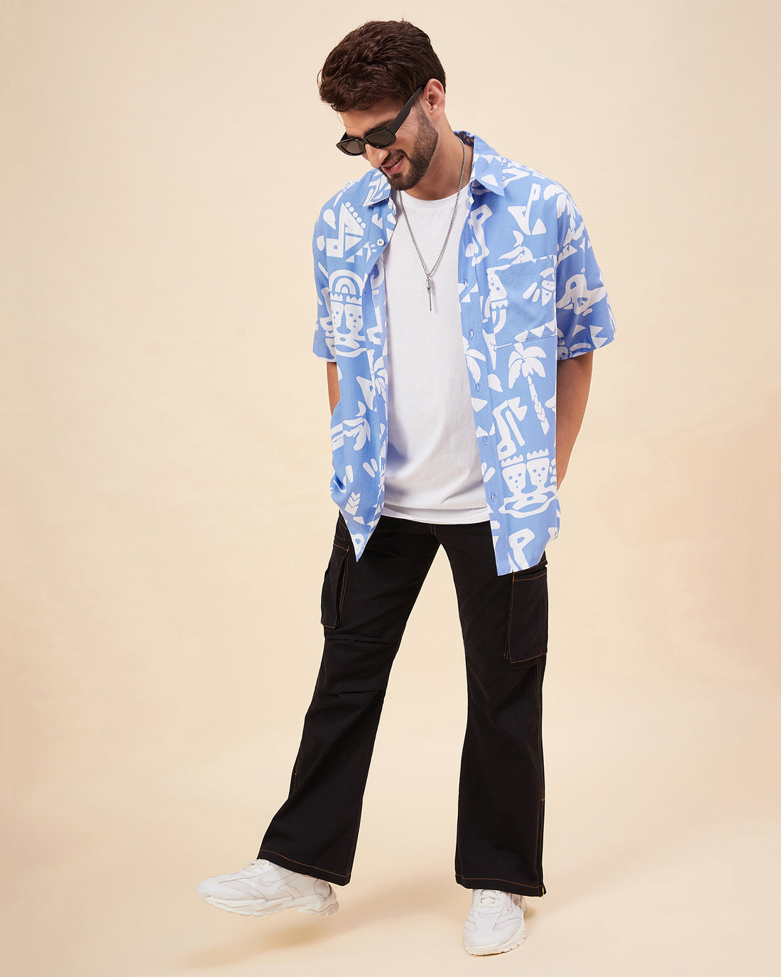 Chimpaaanzee Men Blue Oversized Fit Shirt