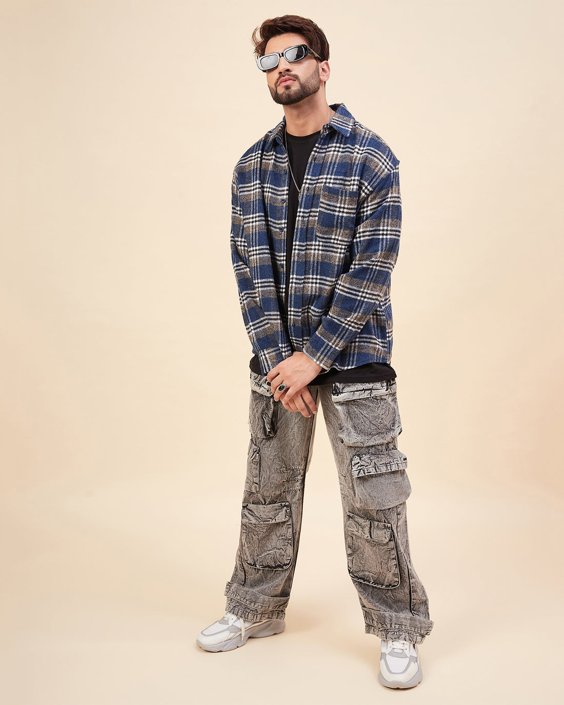 Chimpaaanzee Men Blue & Brown Oversized Fit Shirt