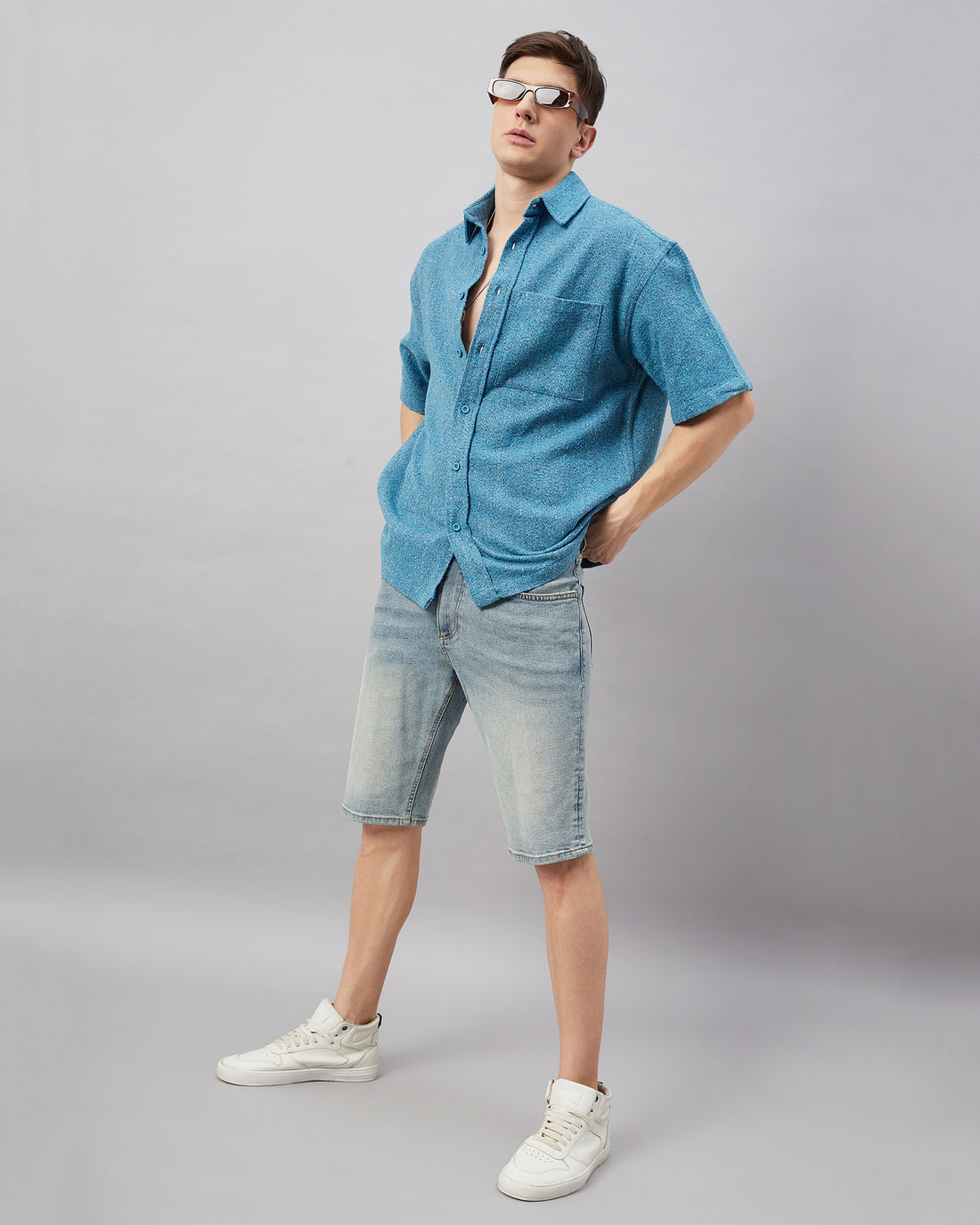 Chimpaaanzee Men Skyblue Oversized Fit Shirt
