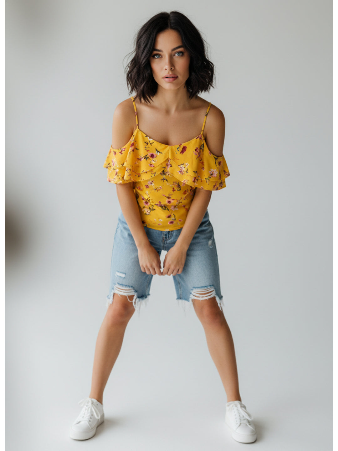 Chimpaaanzee Women Cold Shoulder Yellow Top