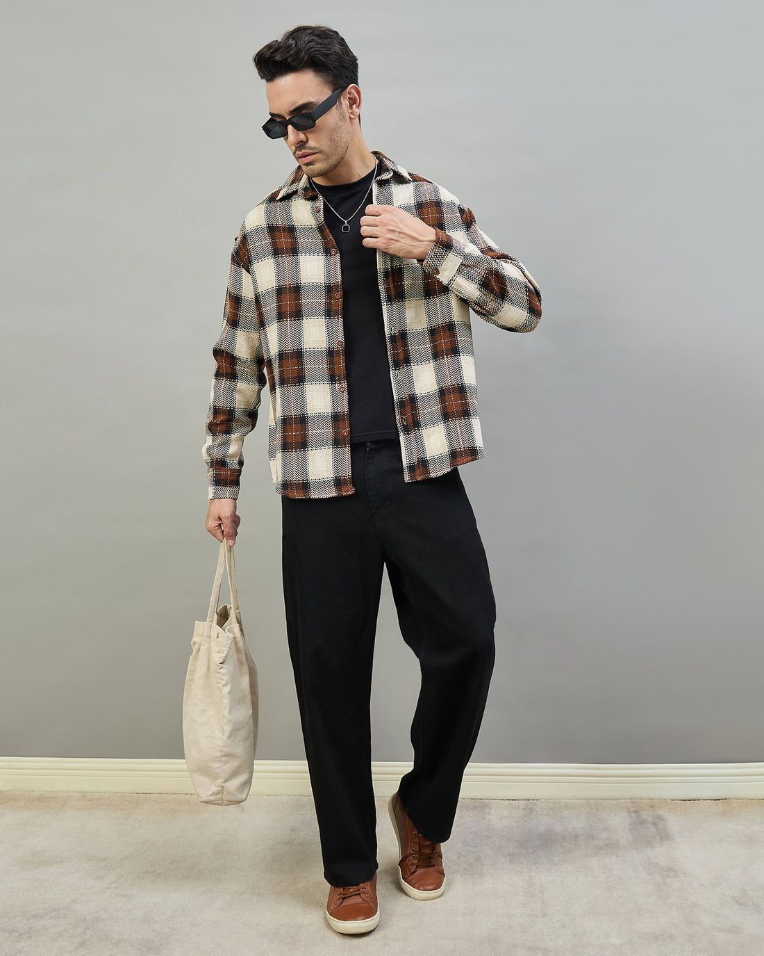 Chimpaaanzee Men Brown & Beige Oversized Fit Shirt