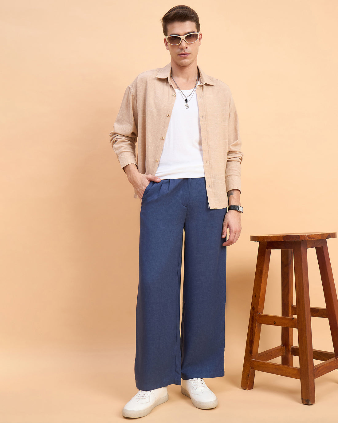 Chimpaaanzee Men Beige Boxy Fit Shirt