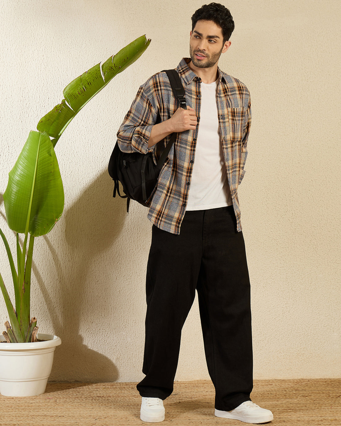 Chimpaaanzee Men Grey & Brown Oversized Fit Shirt