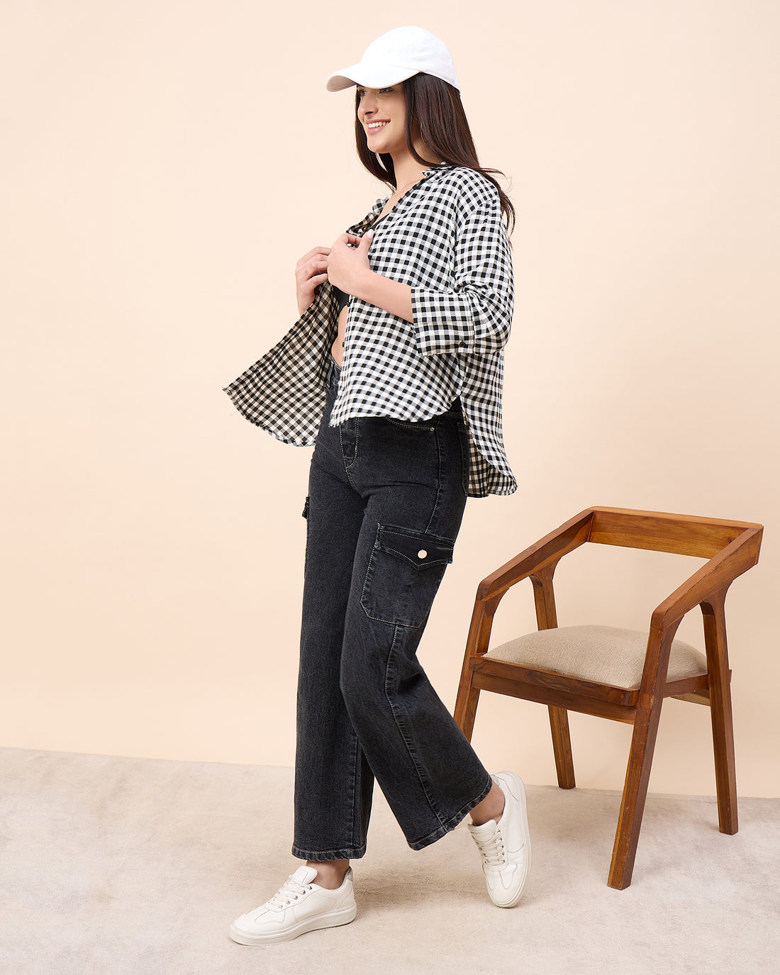 Chimpaaanzee Women Black & White Oversized Shirt