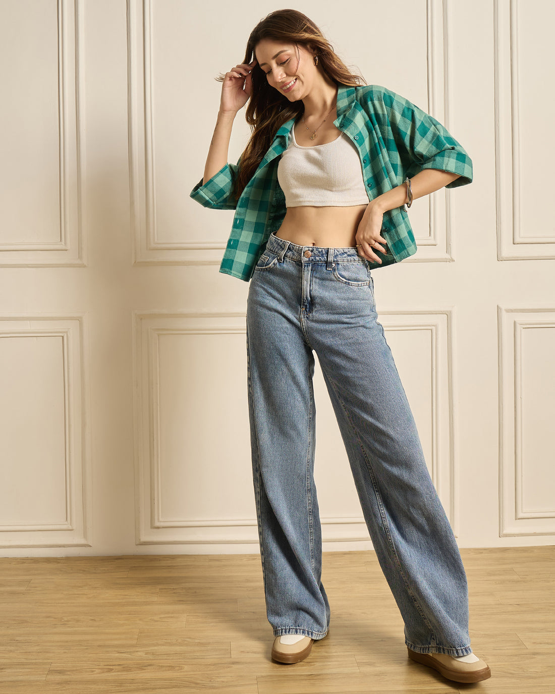 Chimpaaanzee Women Green Crop Shirt