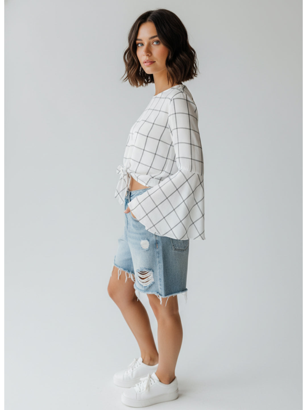 Chimpaaanzee Women Bell Sleeve White Top