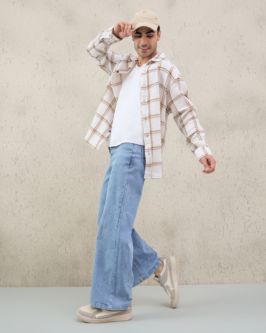 Chimpaaanzee Men White & Brown Oversized Fit Shirt