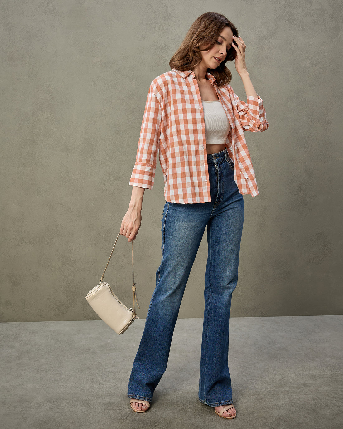Chimpaaanzee Women Orange & White Relaxed Fit Shirt
