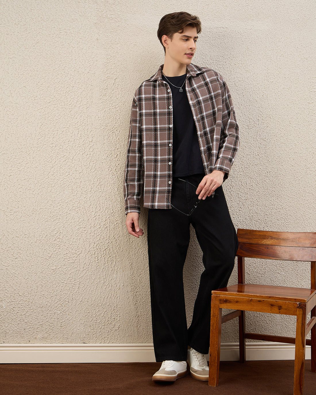 Chimpaaanzee Men Light Brown Oversized Fit Shirt