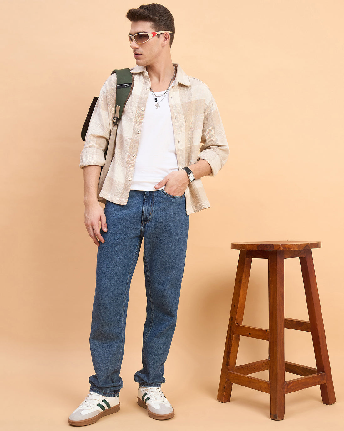 Chimpaaanzee Men Beige Boxy Fit Shirt