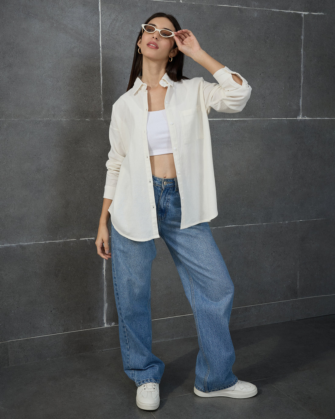 Chimpaaanzee Women Off White Oversized Shirt