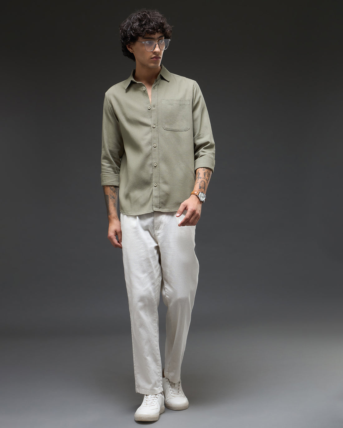 Chimpaaanzee Men Olive Green Regular Fit Shirt