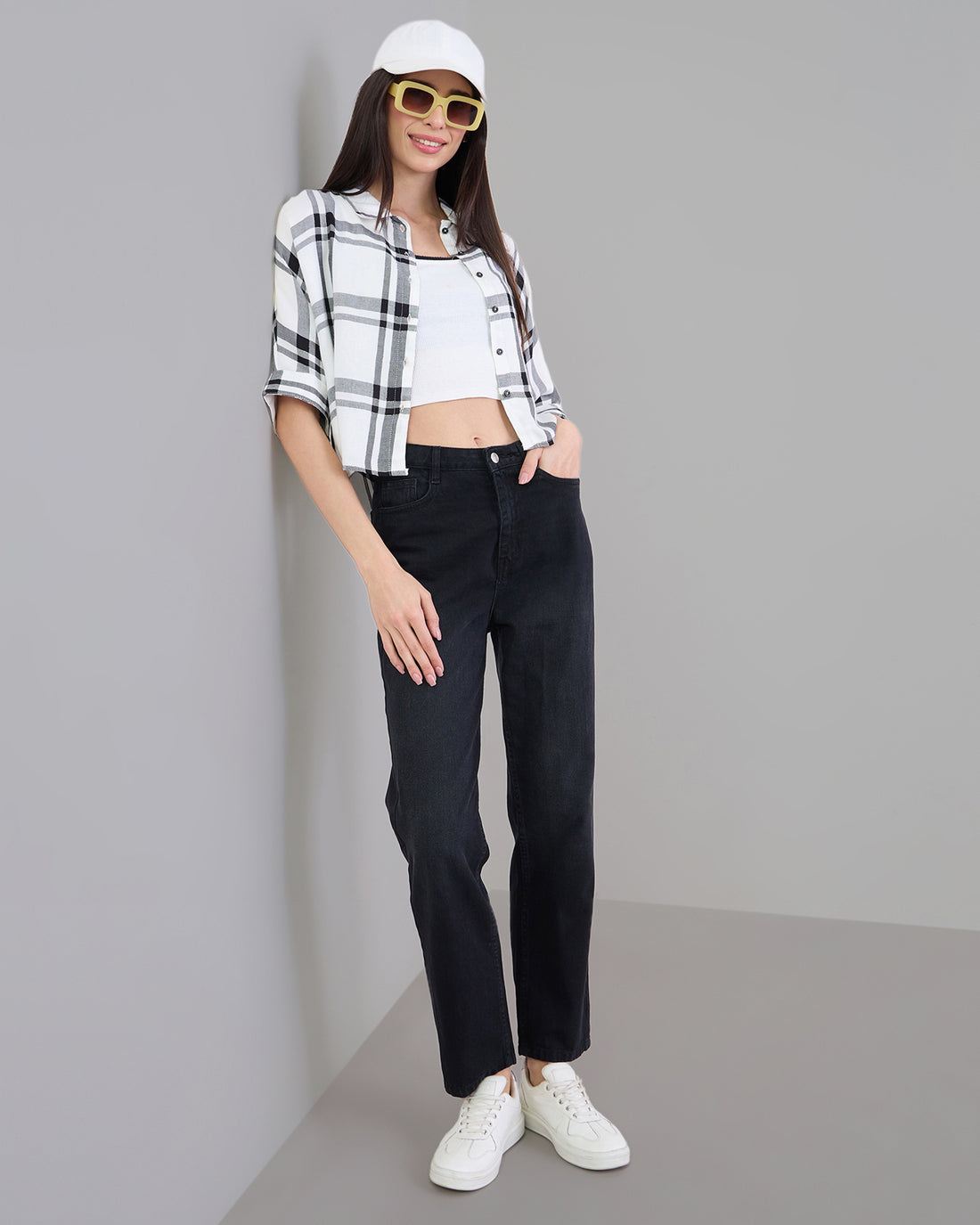 Chimpaaanzee Women White & Black Crop Shirt