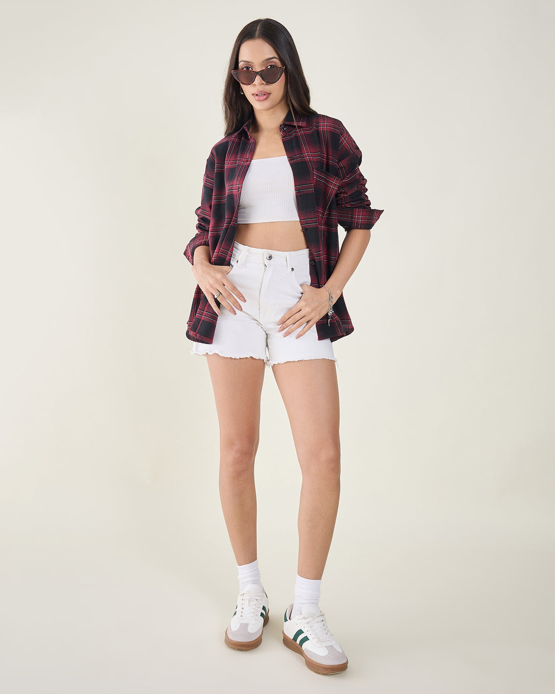 Chimpaaanzee Women Maroon & Black Oversized Shirt