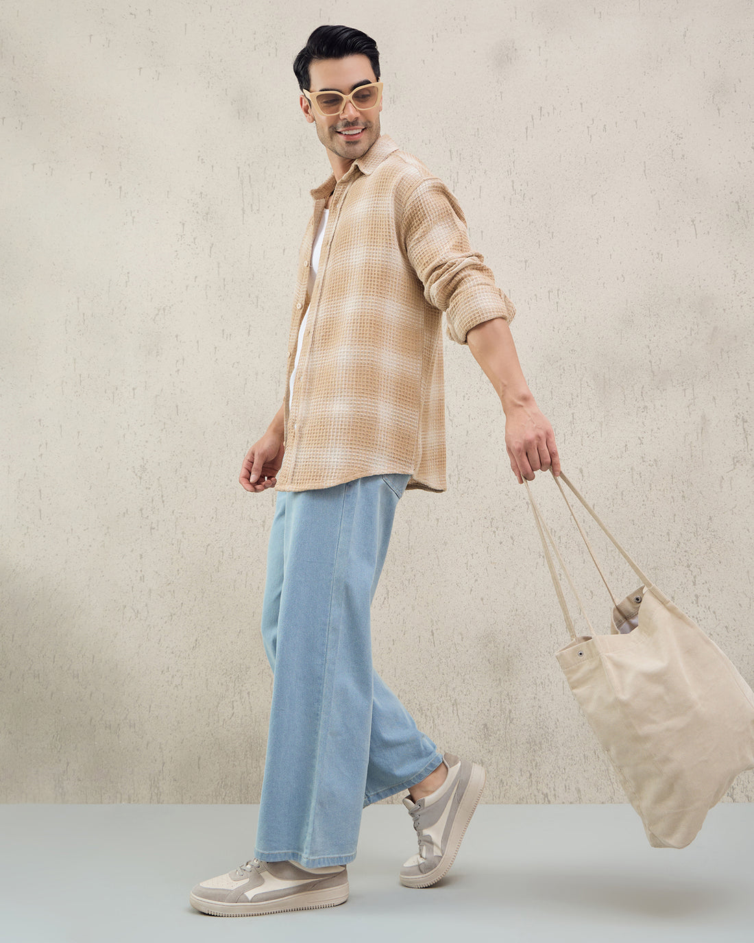 Chimpaaanzee Men Beige Oversized Fit Shirt