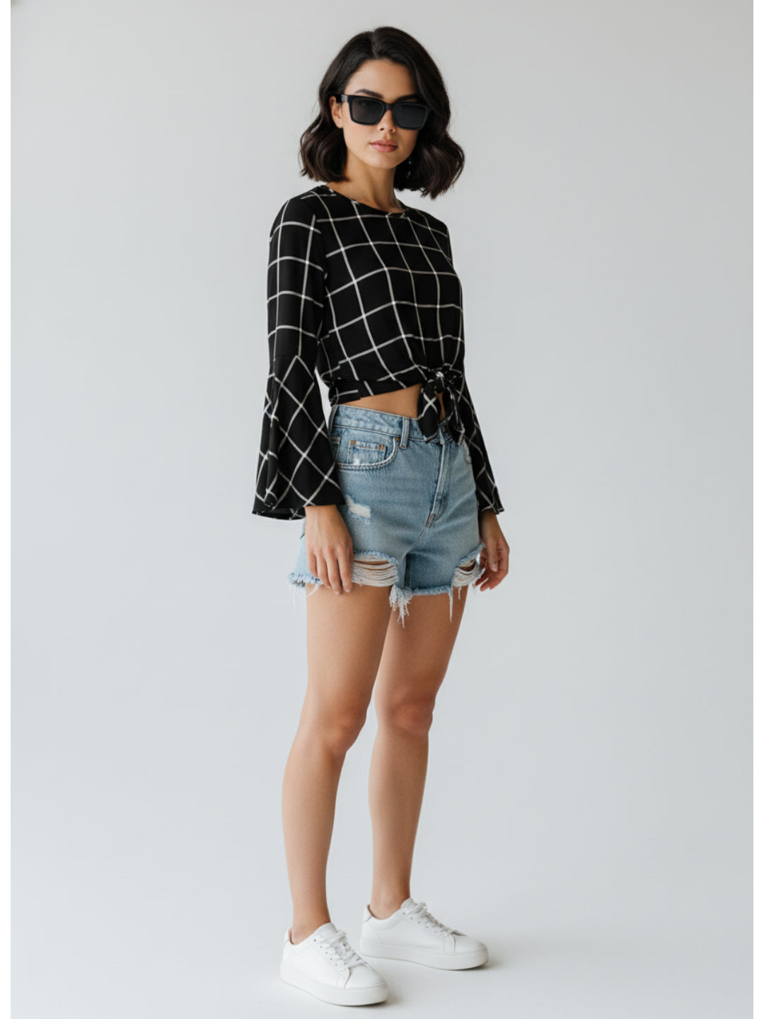 Chimpaaanzee Women Bell Sleeve Black Top