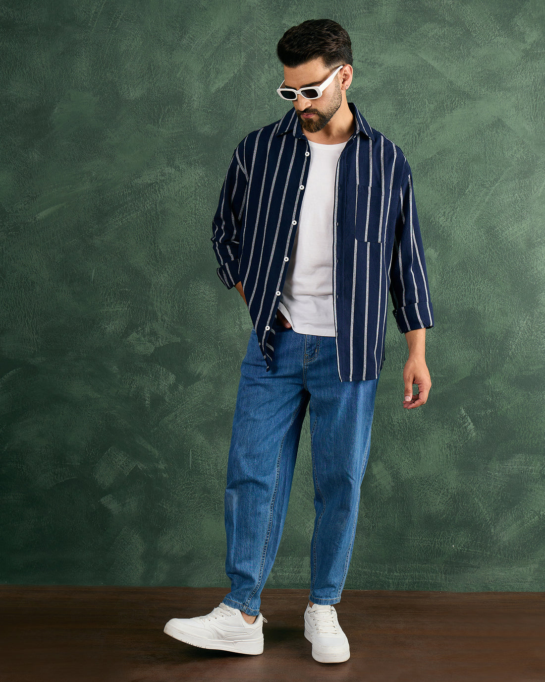 Chimpaaanzee Men Navy Oversized Fit Shirt