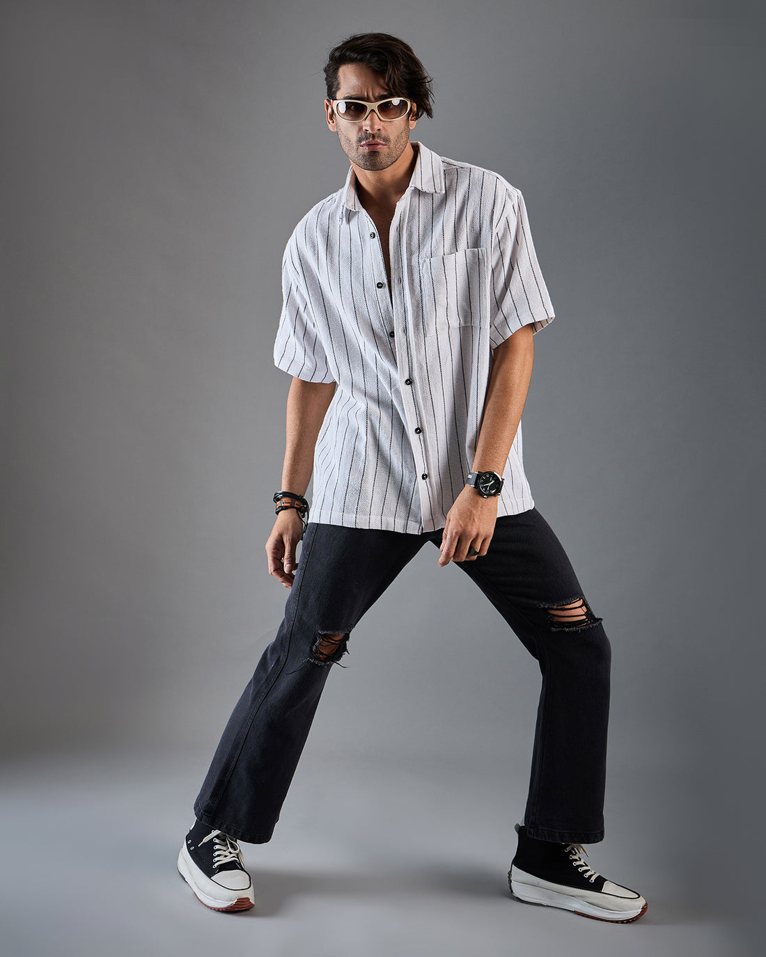 Chimpaaanzee Men White & Black Oversized Shirt