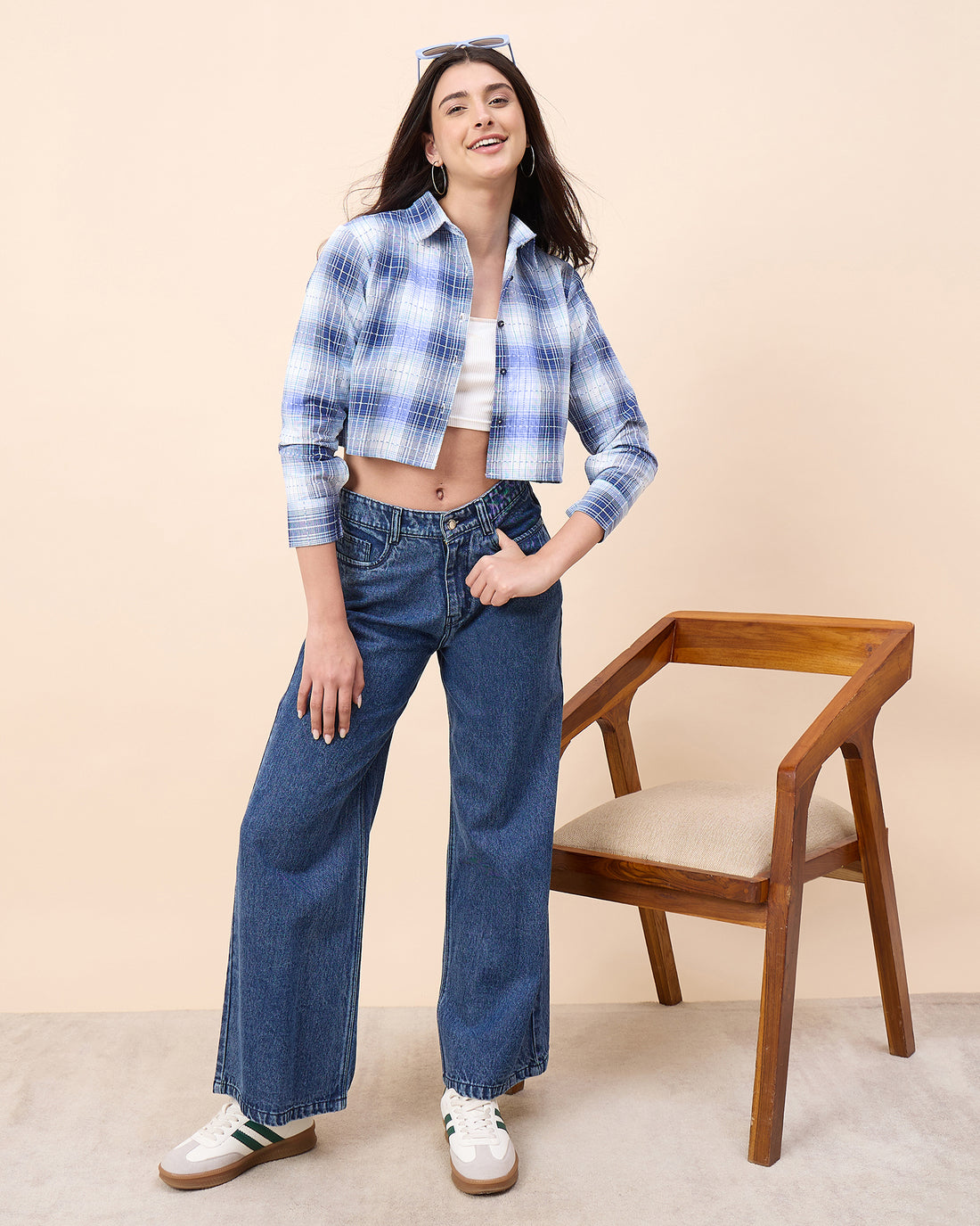 Chimpaaanzee Women Blue & White Crop Shirt