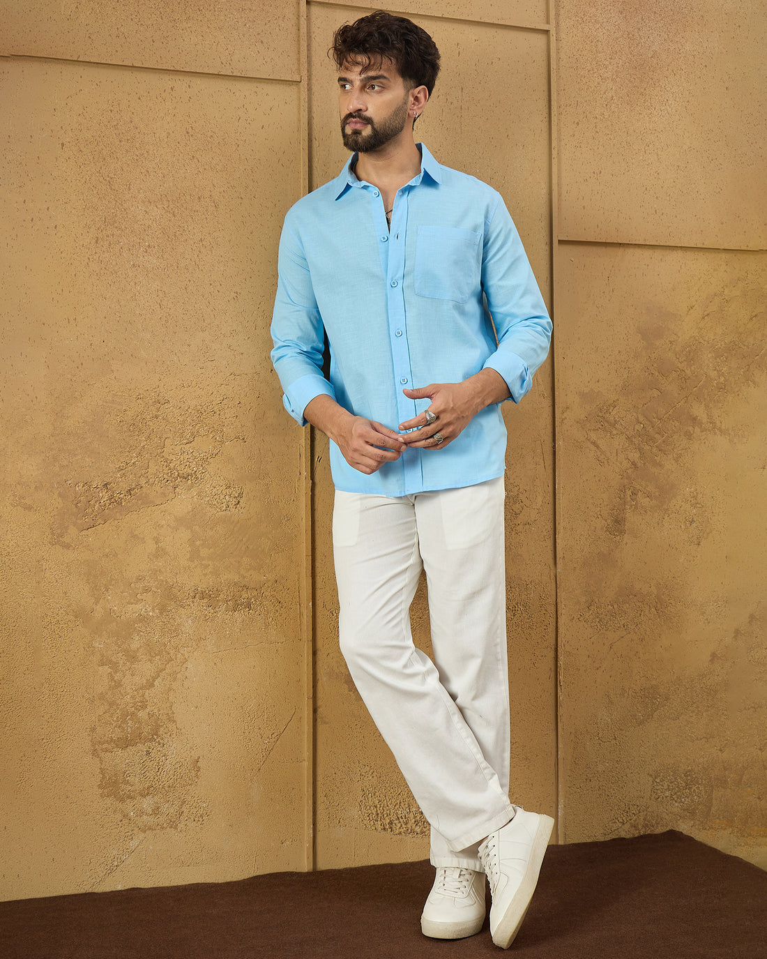 Chimpaaanzee Men Light Blue Regular Fit Shirt